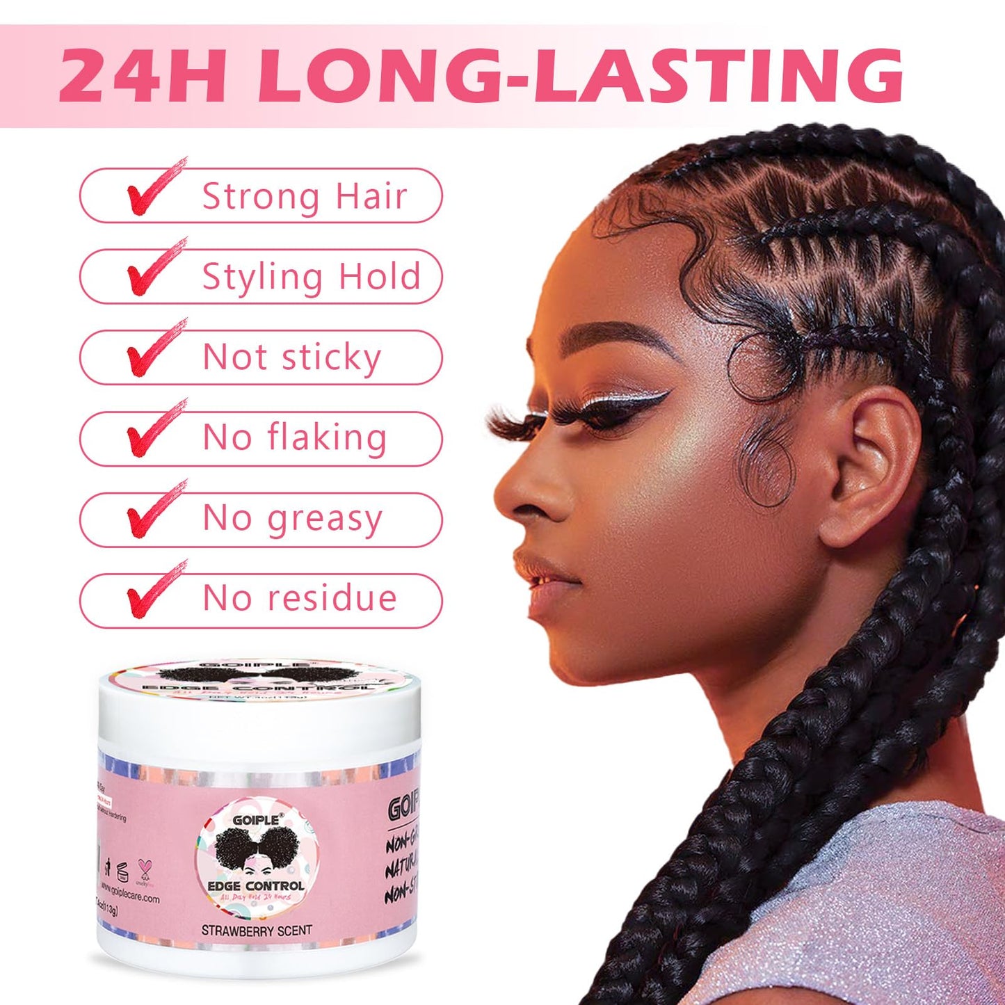 Edge Control Wax for Women Strong Hold Non-greasy Edge Control Smoother Edge Tamer, Edge Wax Styling Tamer Edge Control for Black Hair No Flaking, White Residue, Edge Control Briad Bonnet Brush Set