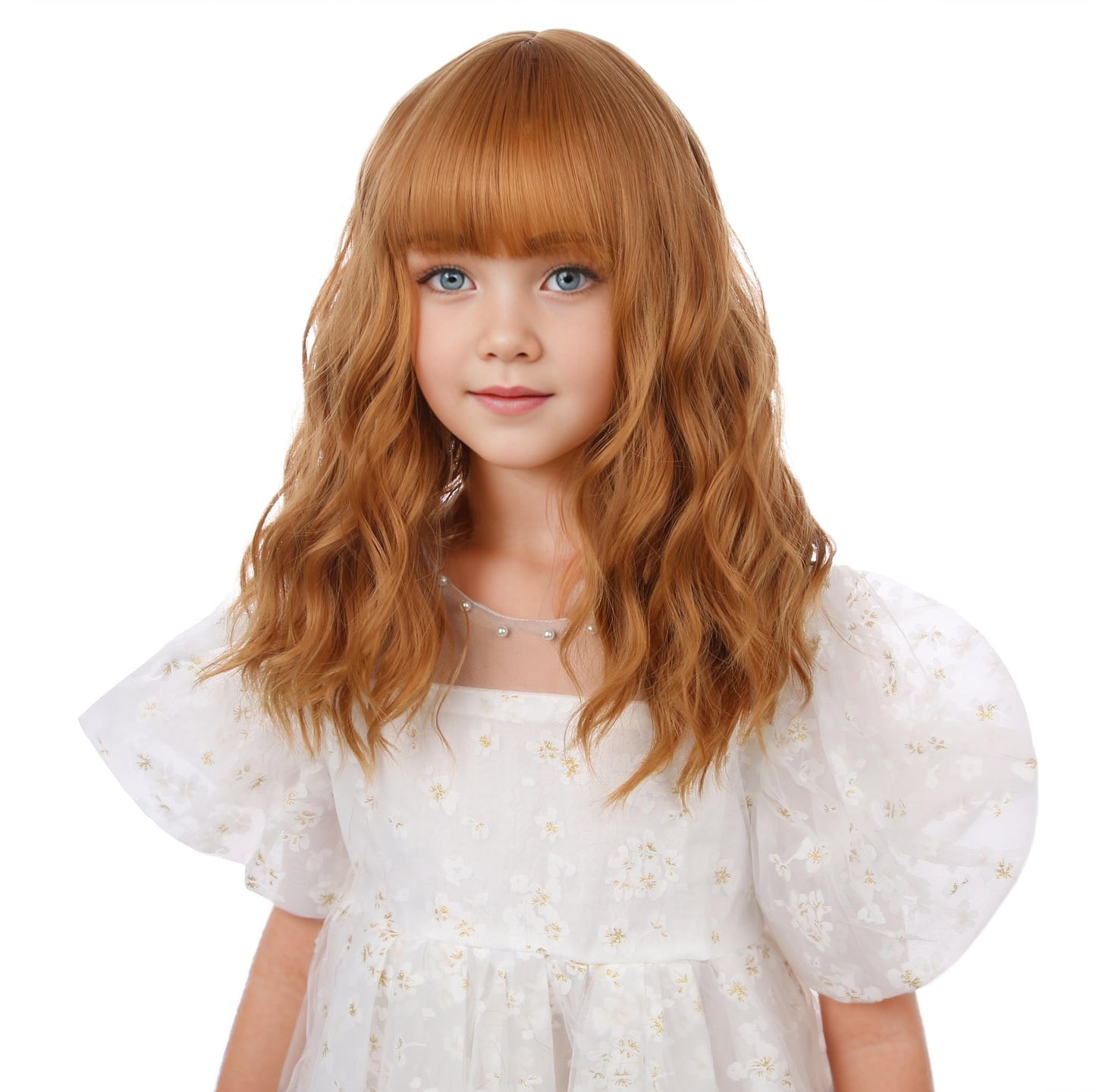 Edivd Kids Strawberry Blonde Wig Gilrs Short Blonde Wig with Air Bangs Short Blonde Wavy Curly Wig for Child Heat Resistant Synthetic Wig with Wig Cap
