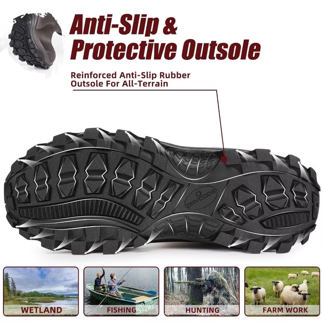 DRYCODE Rubber Boots for Men and Women, Waterproof 6mm Warm Rubber Neoprene Boots, Outdoor Rain Boot, Brown, Size 5-14