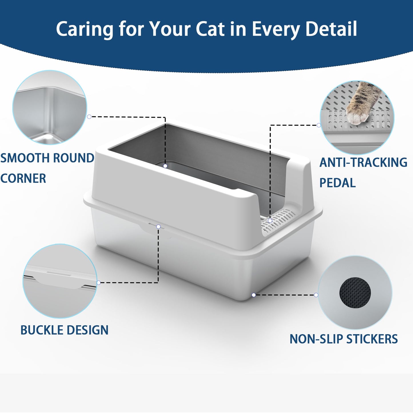 2PACK Stainless Steel Sifting Litter Box for Pine Pellets,Enclosed Metal Sifting Cat Litter Box with Lid,High Sides, Anti-Urine Leakage