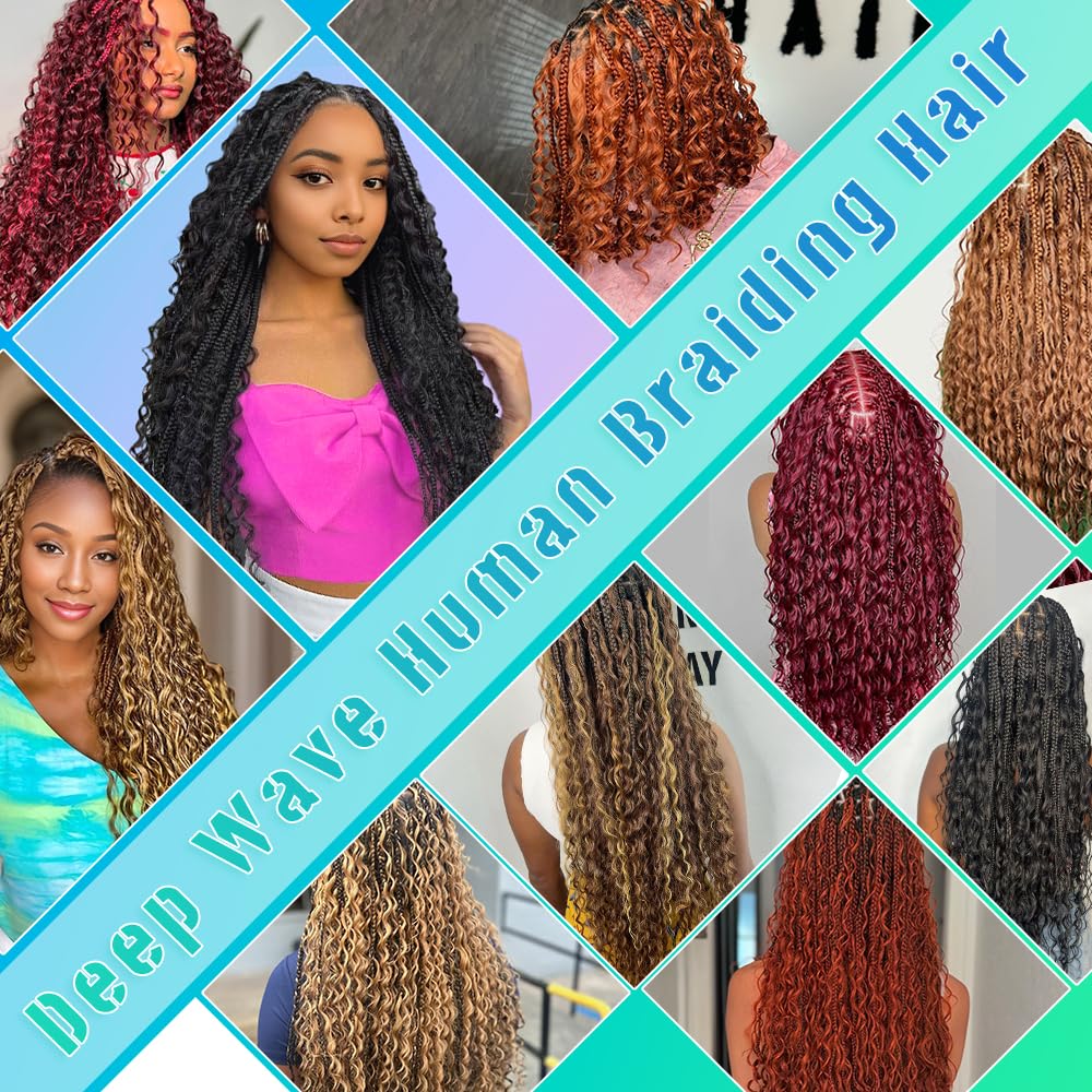 14 Inch 6 Bundles Human Hair Braiding Hair Human Braiding Hair No Weft Deep Wave Bulk Human Hair for Braiding Hair Extensions for Boho Braids 150g Natural Color#