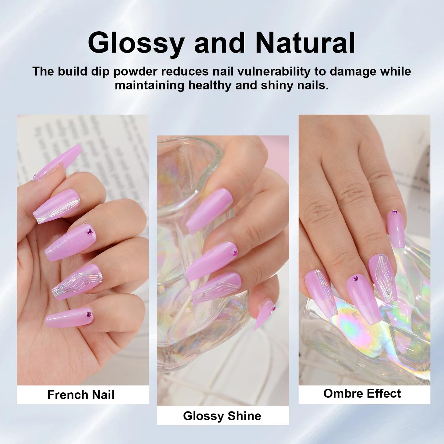EODCI Glitter Dipping Powder Nails, Shimmer Purple Color Dipping powder No UV/LED Lamp Required Long Lasting Dip Nail Colors lasted 21 days Nail Color for Professionals & At-Home DIY 1oz