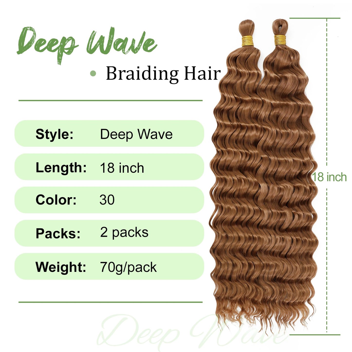 Eerya Long Curly Braiding Hair 18 Inch 2 Packs Ocean Wave Crochet Hair for Black Women Deep Wave Braiding Hair for Boho Braids (18 inch, #30)