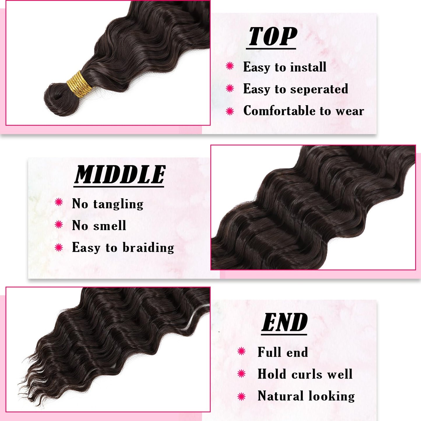 Dorsanee Dark Brown Braiding Hair for Boho Braids 20 Inch 4 Packs Pre Stretched Braiding Hair and 18 Inch 1 Pack Deep Wave Braiding Hair for Crochet Boho Braids Synthetic Hair Extensions (4#)
