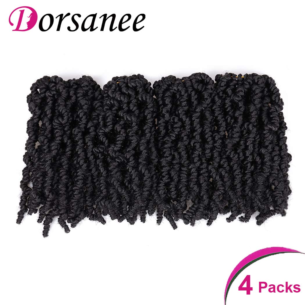 Dorsanee Pre-twisted Spring Twist Crochet Hair 8 Inch 4 Packs Short Curly Crochet Hair Pre Looped Crochet Braids Mini Passion Twists Fluffy Twist Synthetic Hair Extensions (8 Inch,1B#)