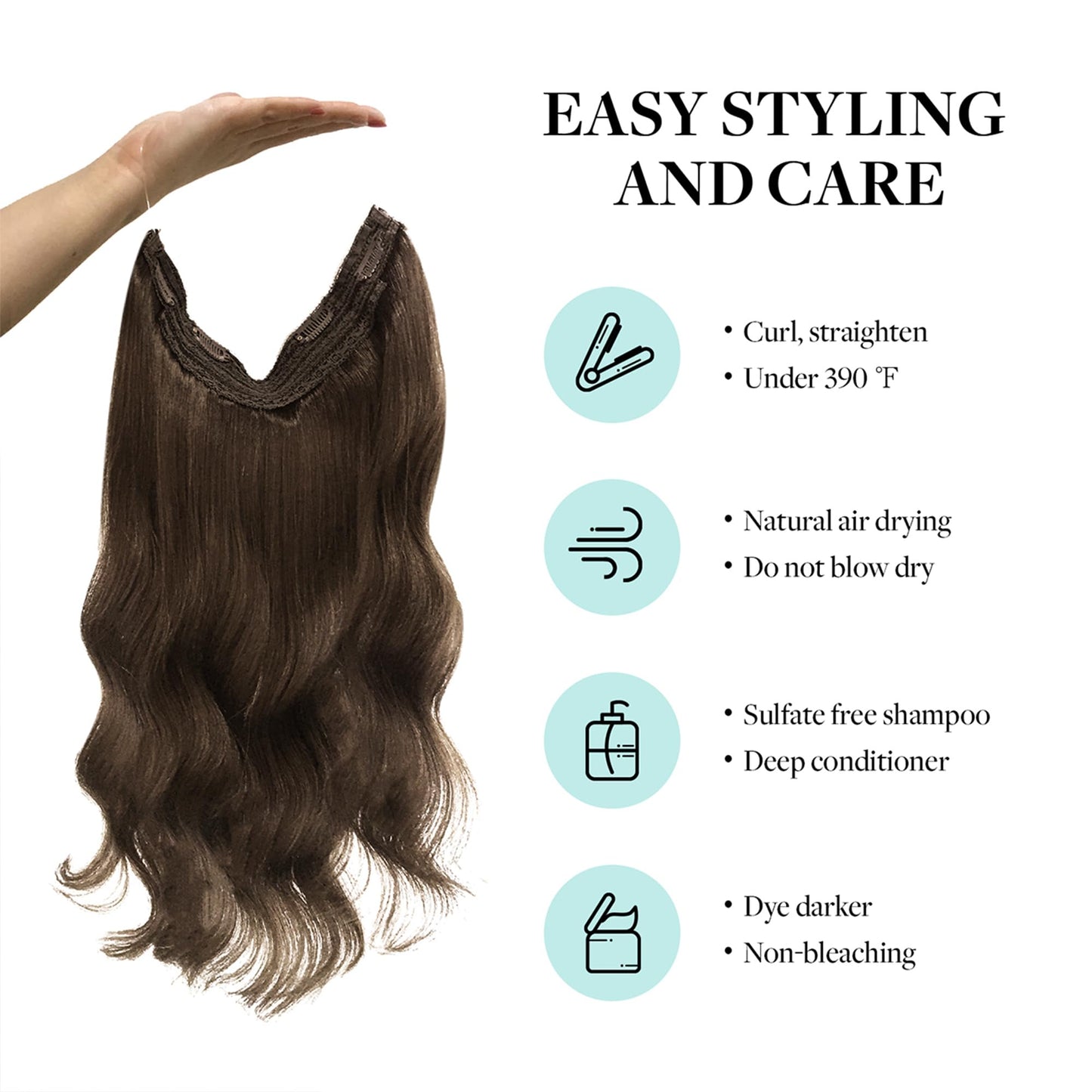 DOORES Hair Extensions Human Hair Chocolate Brown 16 Inch 95g Wire Hair Extensions Invisible Hairpiece Wire Extensions Natural Secret Fish Extensions