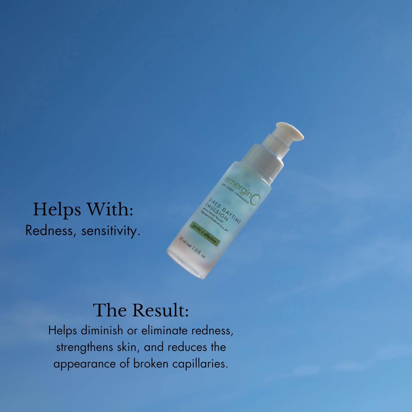 emerginC D-Red Daytime Emulsion - Gentle + Effective Redness Reducing Formula with Aloe Vera, Chamomile + Vitamin E - Soothing, Calming Emulsion for Redness (1 Ounce, 30 ml)