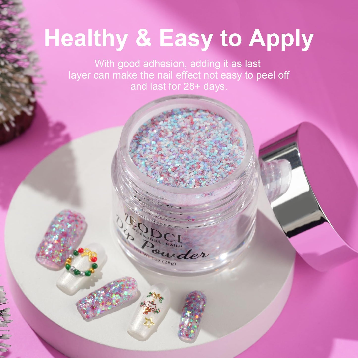 EODCI Nail Dip Dipping Powder,1 Oz/28g Glitter Purple Green Color Dipping Powder French Nails Art Starter Manicure DIY Salon Home Gift for Women,No Need Nail Lamp Cured