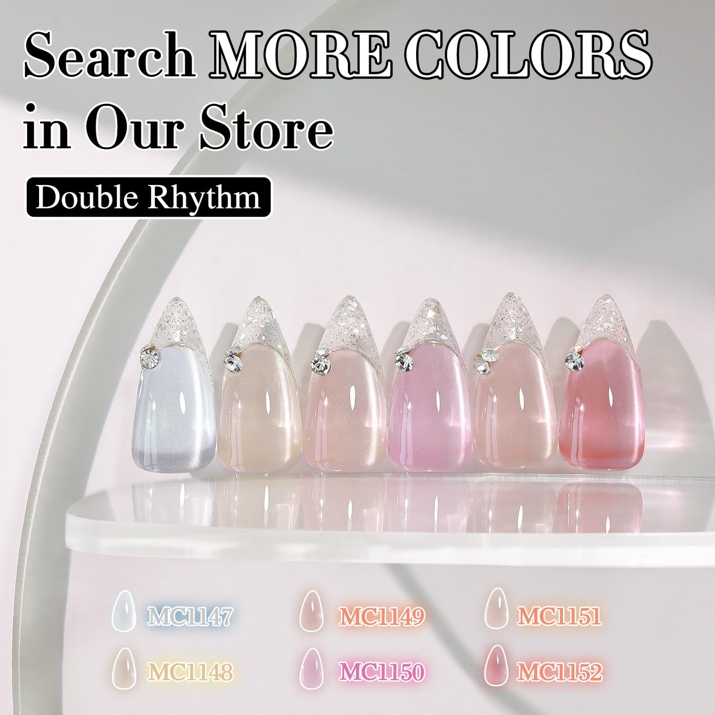 Double Rhythm 15ML Glass Cat Eye Gel Polish with Magnet Same Color Same Bottle Holographic Glitter Shimmer Salon Soak Off Magnetic Nail at Home (Clear Silver-MC1147)