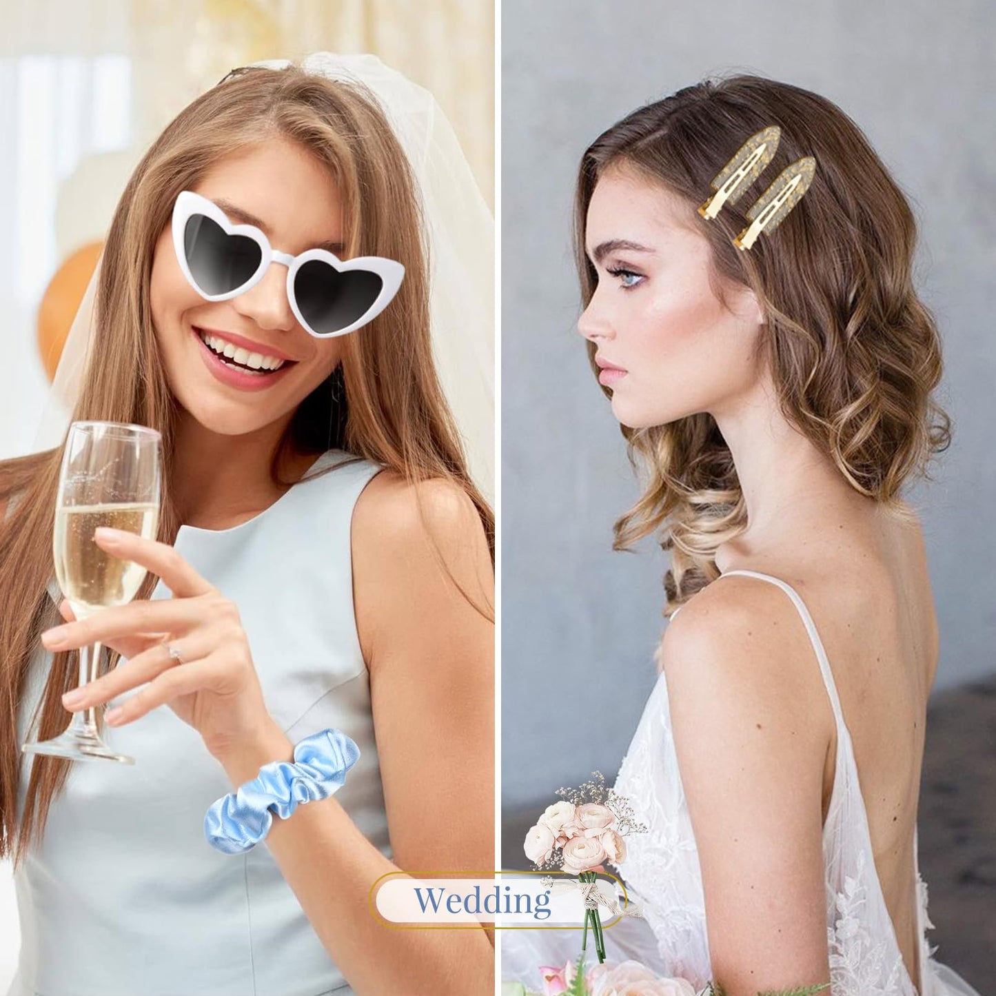 12 PCS Silk Satin Soft Blue Hair Accessories - Bridesmaid Proposal Favors with Hair Clips, Scrunchies, and Bridal Shower Gifts for Women and Girls