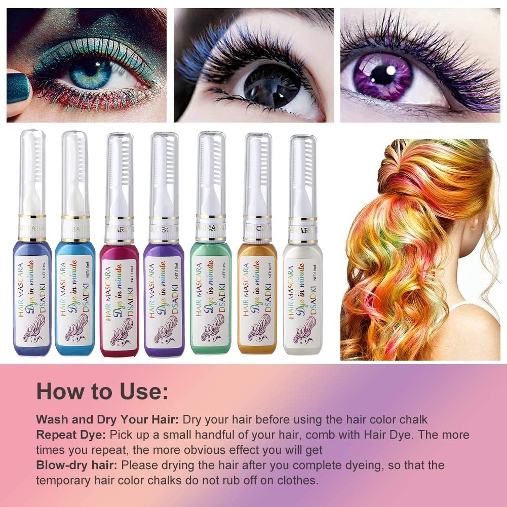 DSADKI Temporary Hair Color Mascara Washable Hair Dye Stick Non-toxic Instant Hair Chalk Dye for Girls Women (Light Purple+Green)