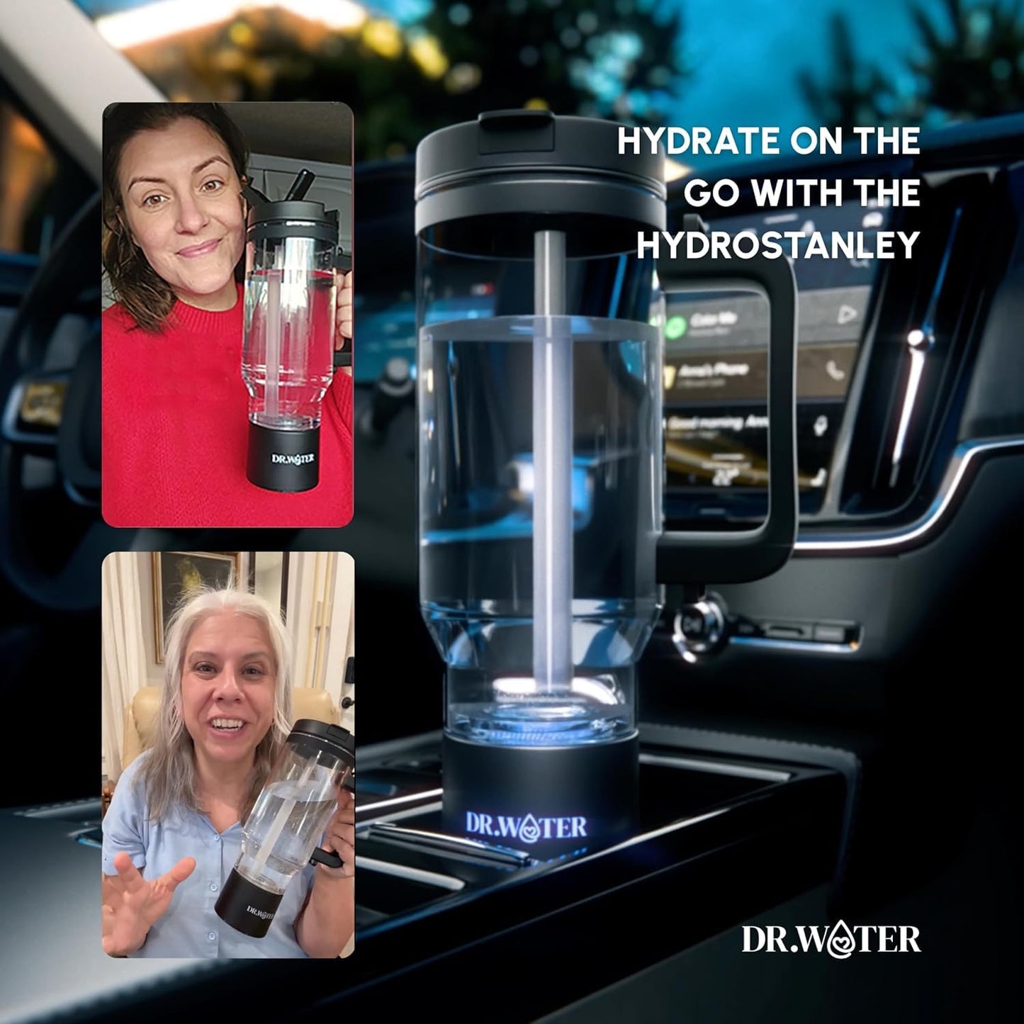 Dr.Water Hydrogen Water Bottle - 3X More Hydrogen Concentration - 32oz Hydrogen Water Bottle Generator - Portable Hydrogen Water Machine | Certified H2 Generator - HydroStanley Blue