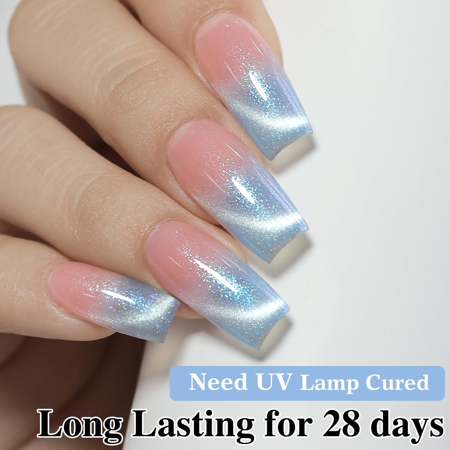 Double Rhythm 0.5 Oz Cat Eye Gel Polish with Magnet Same Color Same Bottle Holographic Glitter Shimmer Translucent Color Salon Soak Off Magnetic Nail at Home (Mermaid Blue-MC1162)