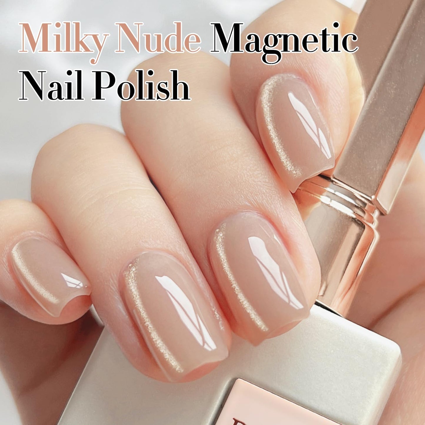 Double Rhythm 15ML Ice Glass Cat Eye Gel Polish with Magnet Holographic Glitter Shimmer Translucent Sheer Color Salon Soak Off Magnetic at Home (Milky Nude-MC1121)