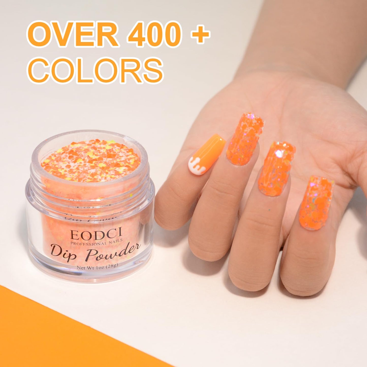 EODCI Nail Dip Dipping Powder,1 Oz/28g Dopamine Glitter Orange Color Dipping Powder French Nails Art Starter Manicure DIY Salon Home Gift for Women,No Need Nail Lamp Cured
