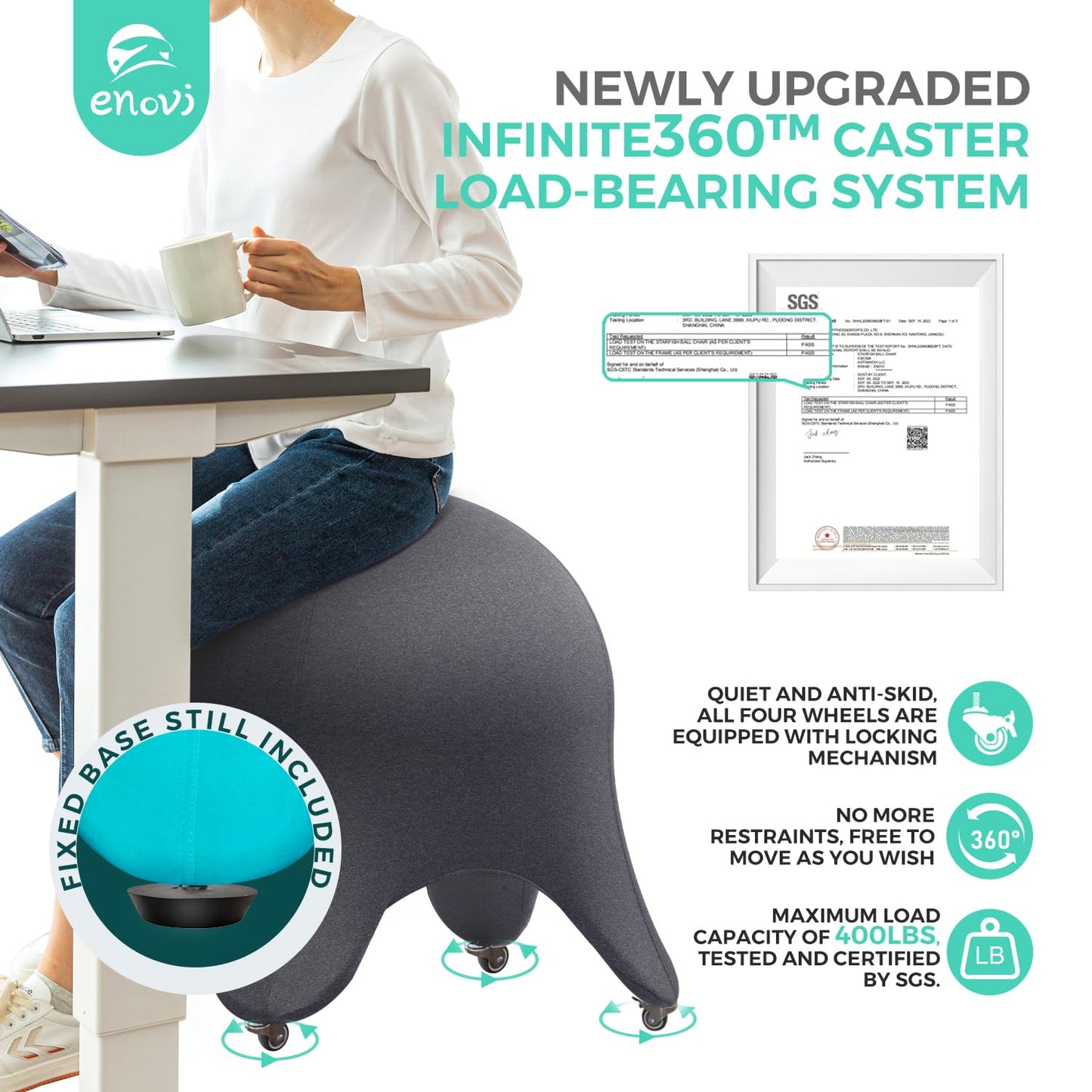 ENOVI Starfish Ball Chair, Yoga Ball Chair Exercise Ball Chair Ergonomic Design for Home Office Desk, Stability Ball & Balance Ball Seat to Relieve Back Pain, 24IN, WB