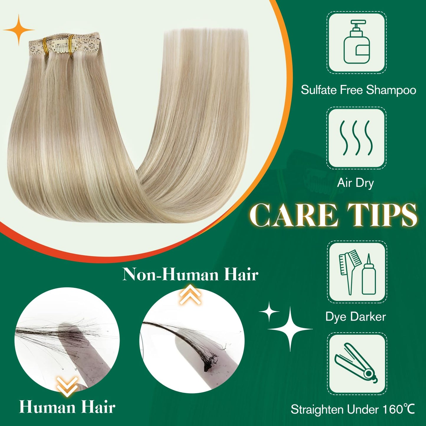 Easyouth Clip in Hair Extensions Real Human Hair Highlight Clip in Hair Extensions Ash Blonde Highlights Bleach Blonde Hair Extensions Clip ins Double Weft 12 Inch 70g 5pcs