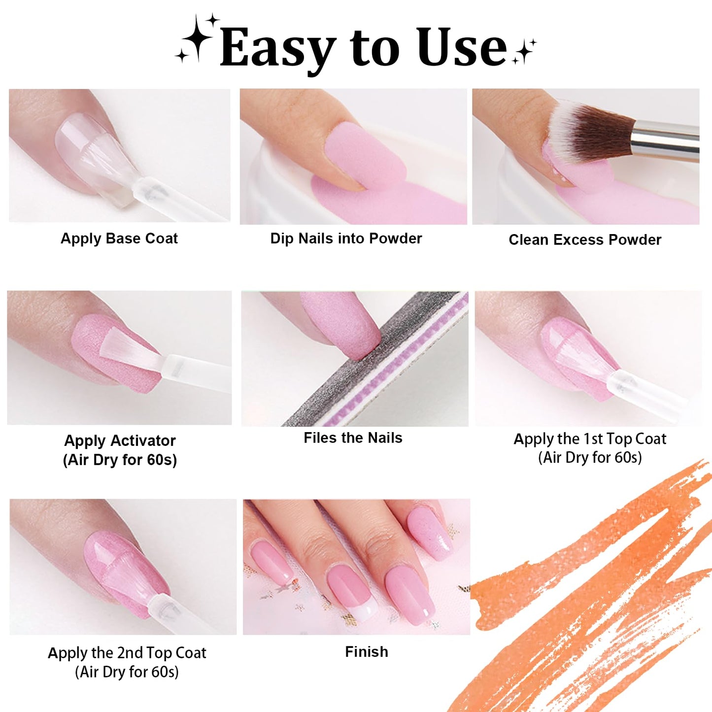 EODCI Dip Powder Nail, Shiny Orange Shimmer Dipping powder No Needed UV/LED Lamp Curing Long lasting Nail Art Manicure DIY Salon Kit Gifts for Mom