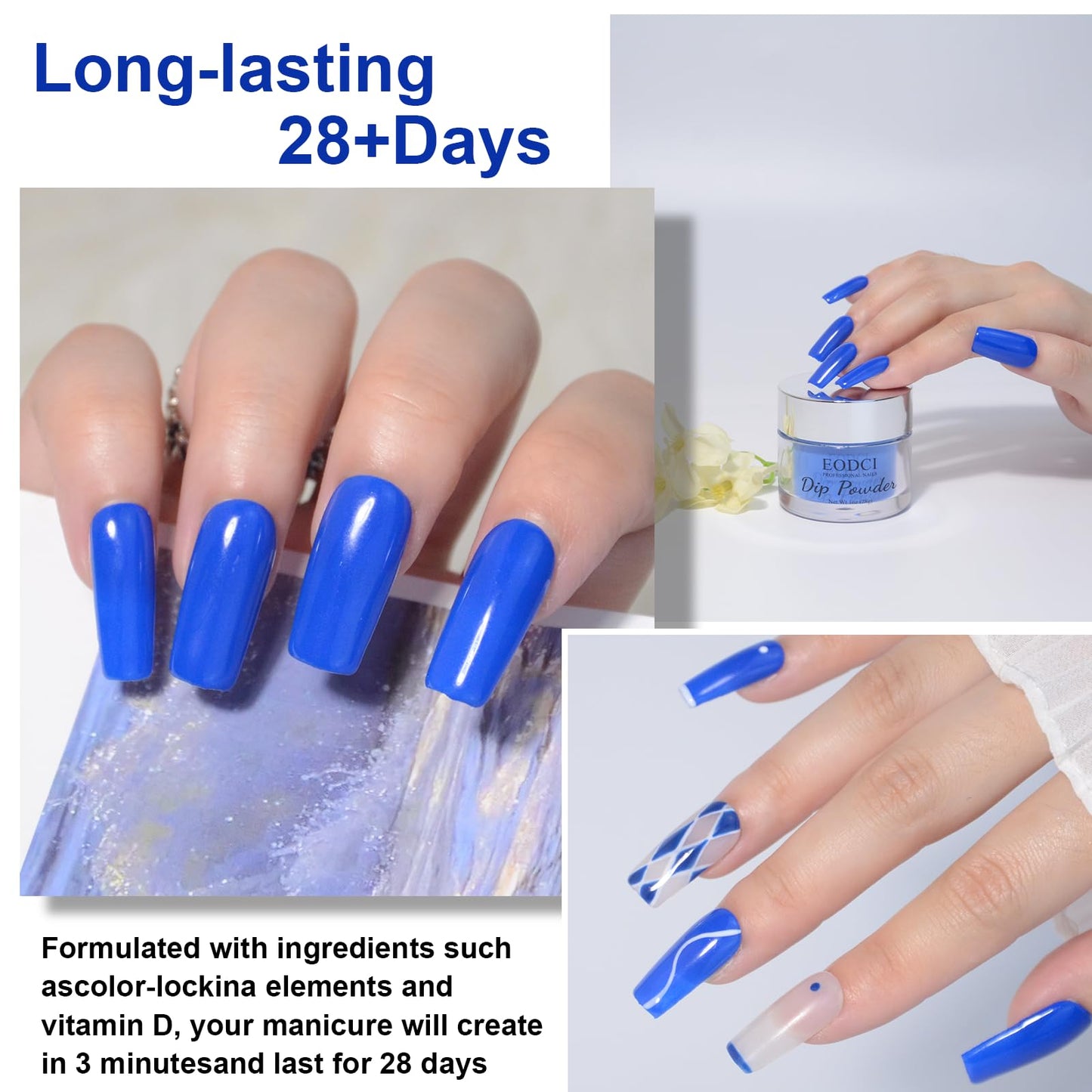 EODCI Blue Nail Starter Dip Powder Kit, 1OZ Nail Dip Powder With Base & Top Coat/Activator Dip Nail Art French Manicure Nail Starter & Professional Home DIY Salon Use