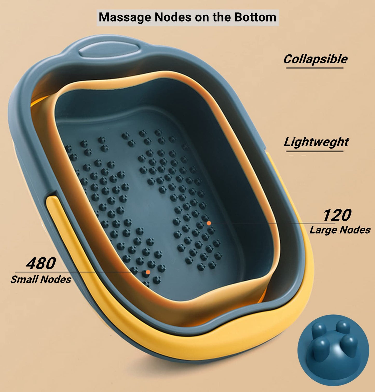 DoroSun Collapsible Foot Tub Feet Soaking Spa Bath with Massager Acupoints for Circulation, Plastic Inflatable Feet Soak Basin Foldable Foot Soaker Bucket Footbath Bowl Tools for Men Adults, Black