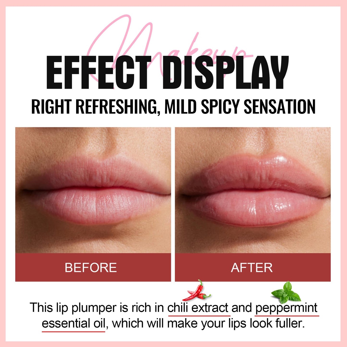 Erinde 3 Colors Lip Plumping Booster, Spicy Lip Plumper Gloss Lip Plumping Oil, Ultra-Hydrating & Nourishing Plump Lip Plumper, Glossy Finish Fuller Natural Lip Gloss for Women Girls