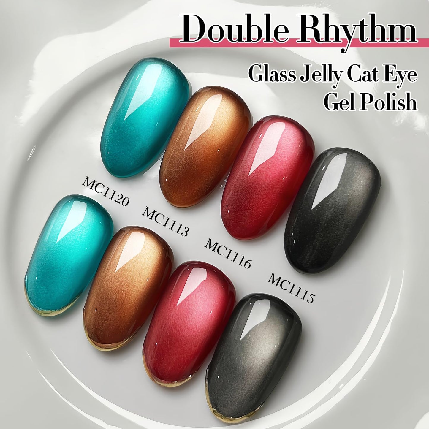 Double Rhythm Jelly Glass Cat Eye Gel Polish with Magnet 15ML Holographic Glitter Shimmer Translucent Sheer Color Magnetic Nail Polish Salon DIY at Home (Jelly Black-MC1115)