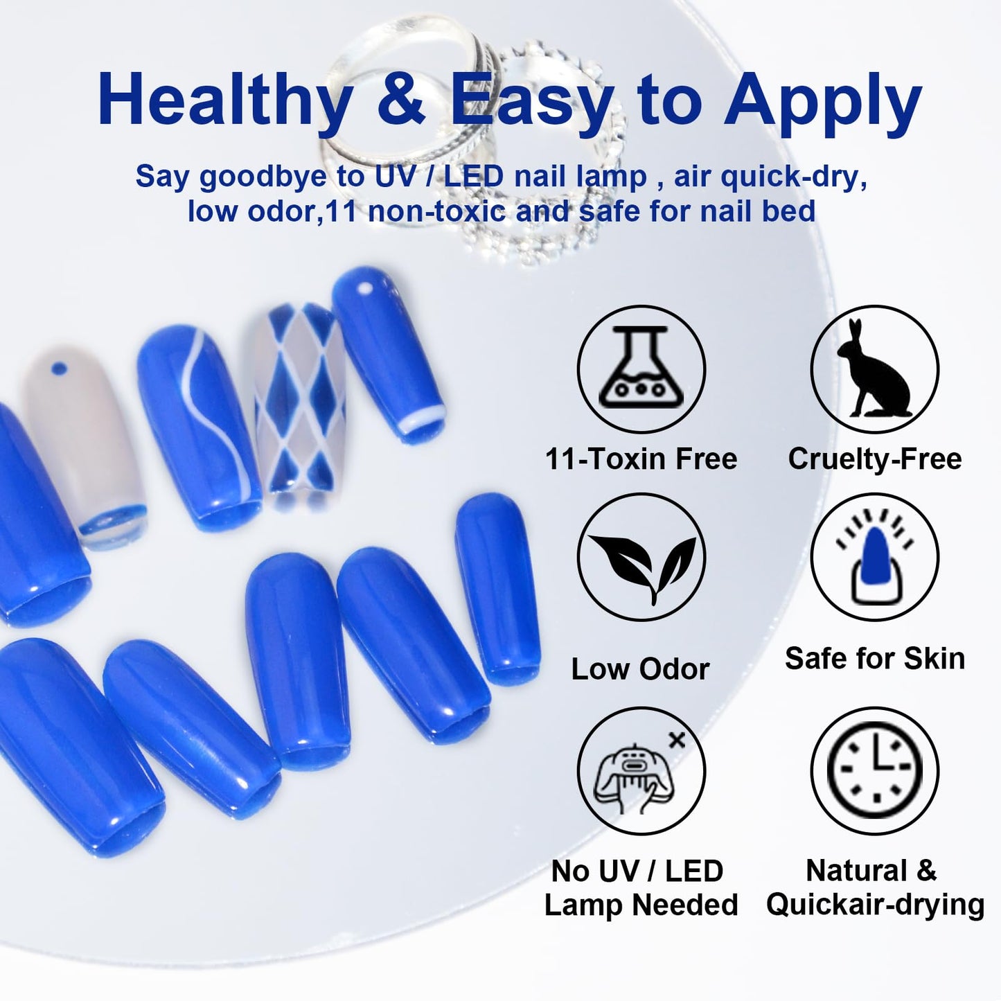EODCI Blue Nail Starter Dip Powder Kit, 1OZ Nail Dip Powder With Base & Top Coat/Activator Dip Nail Art French Manicure Nail Starter & Professional Home DIY Salon Use