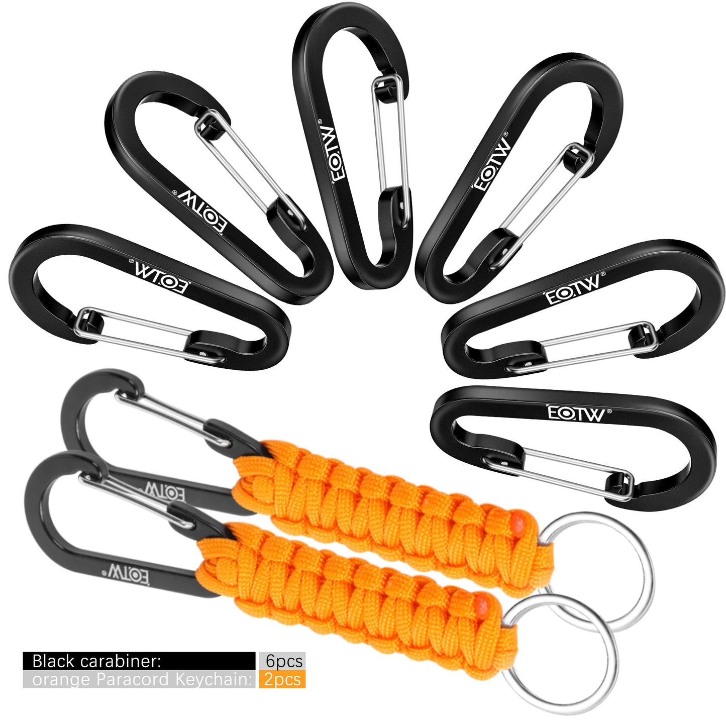 EOTW 6pcs Carabiner Clip and 2pcs Paracord Keychain Small Aluminum Caribeaner D Ring for Camping, Hiking, Fishing Or As A Key Organizer Orange