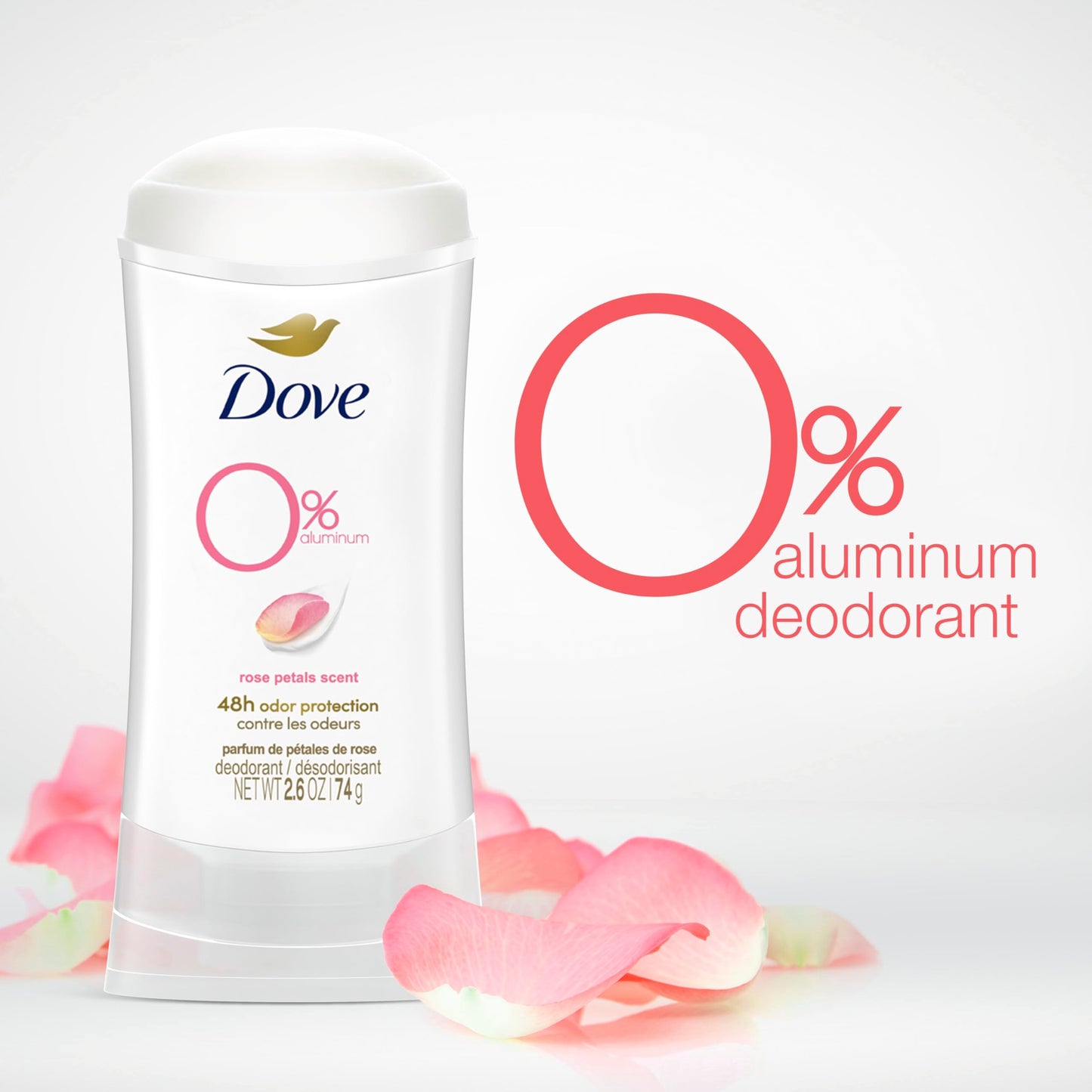 Dove 0% Aluminum Deodorant Stick Non irritating for Underarm Care Rose Petals Kindest, 2.6 Oz
