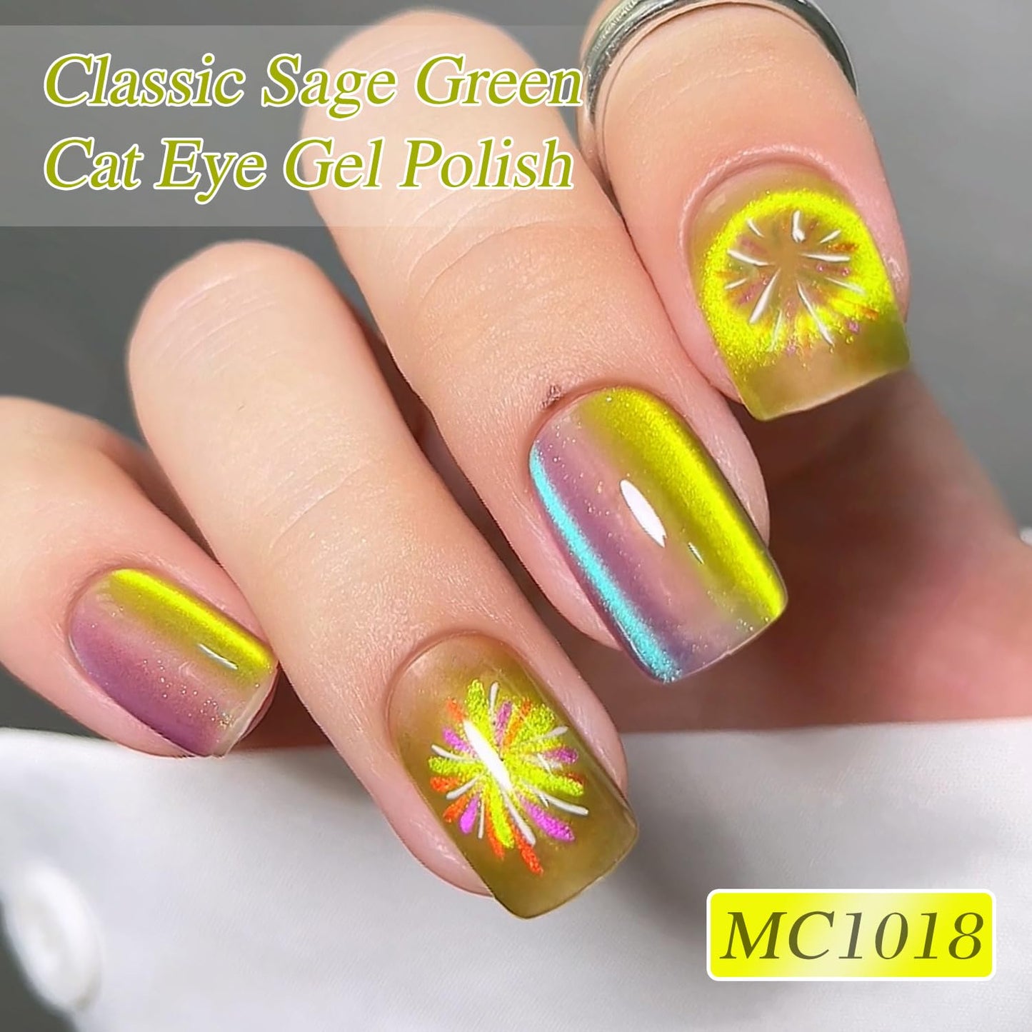 Double Rhythm 0.5 OZ Cat Eye Gel Polish with Magnet 15ML Holographic Glitter Shimmer Translucent Jelly Color Magnetic Nail Polish Salon DIY at Home (MC1018)