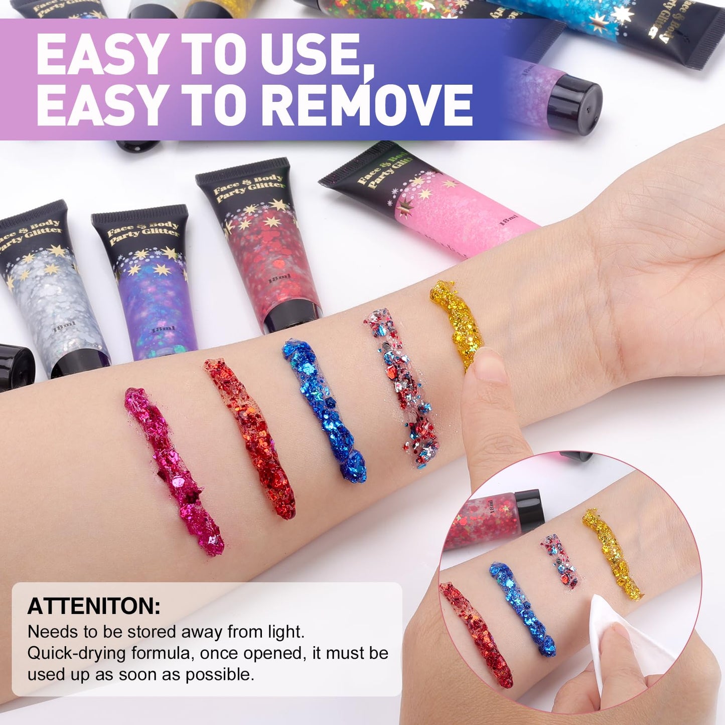 14 Colors Body Glitter,Face Glitter for Valentine’s Day,Hair Glitter,Makeup Section Glitter Gel,Daylight Glitter Gel for Body,Face,Hair, Eyeshadow,Glitter for Festival,Party,Face and Body Glitter Gel