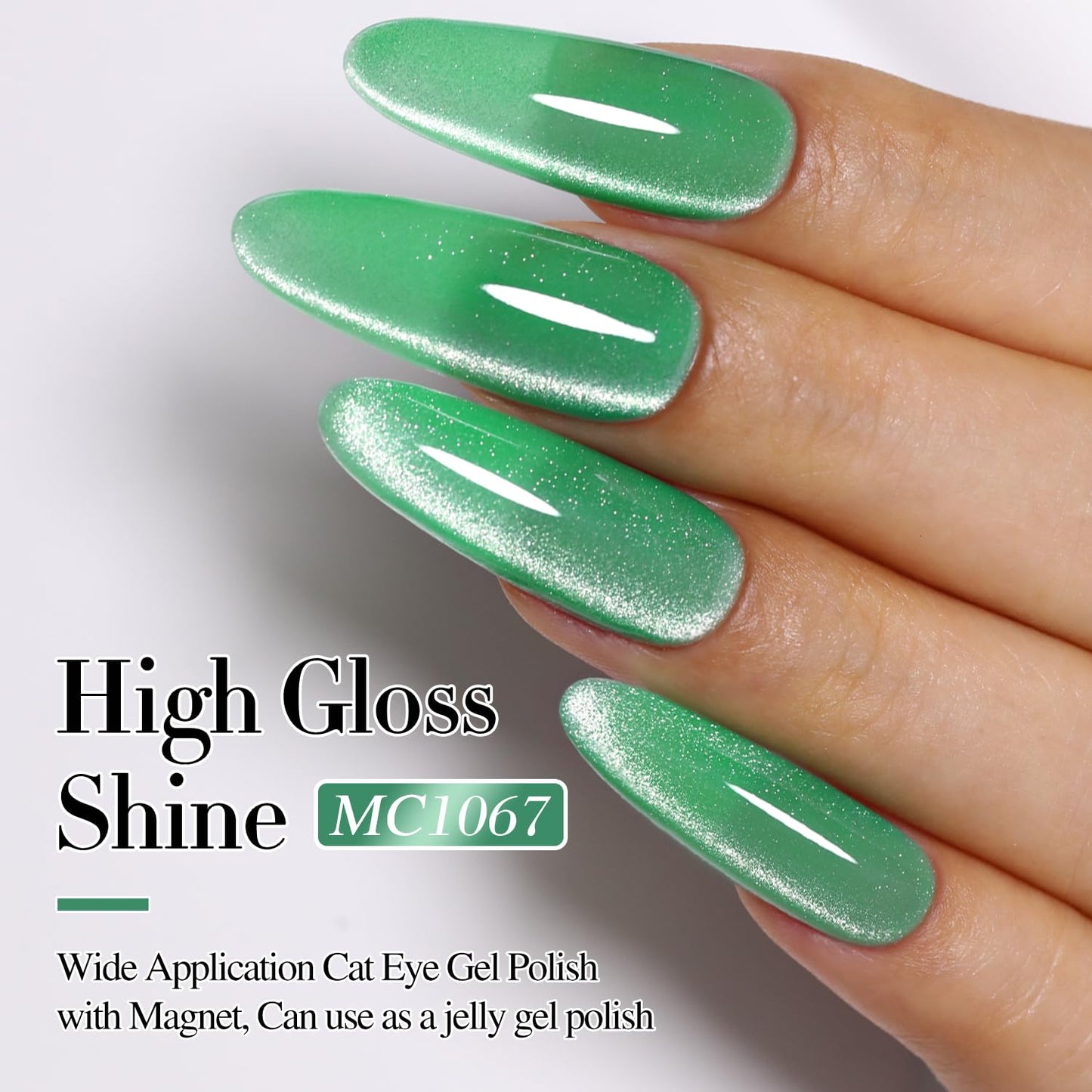 Double Rhythm Jelly Glass Cat Eye Gel Polish with Magnet 15ML Holographic Glitter Shimmer Translucent Sheer Color Magnetic Nail Polish Salon DIY at Home (Spring Green-MC1067)