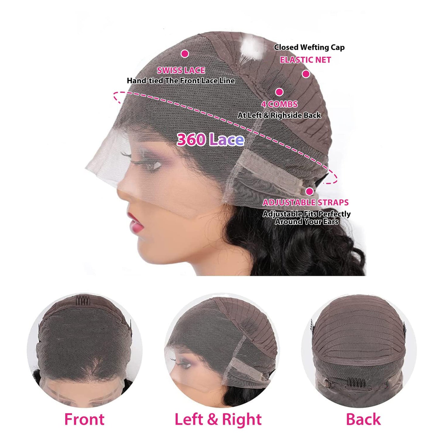 200 Density 360 Lace Front Wigs - Women's Brazilian Virgin Human Hair, 20 Inch, Body Wave, Pre-Plucked With Baby Hair, HD Transparent Full Lace