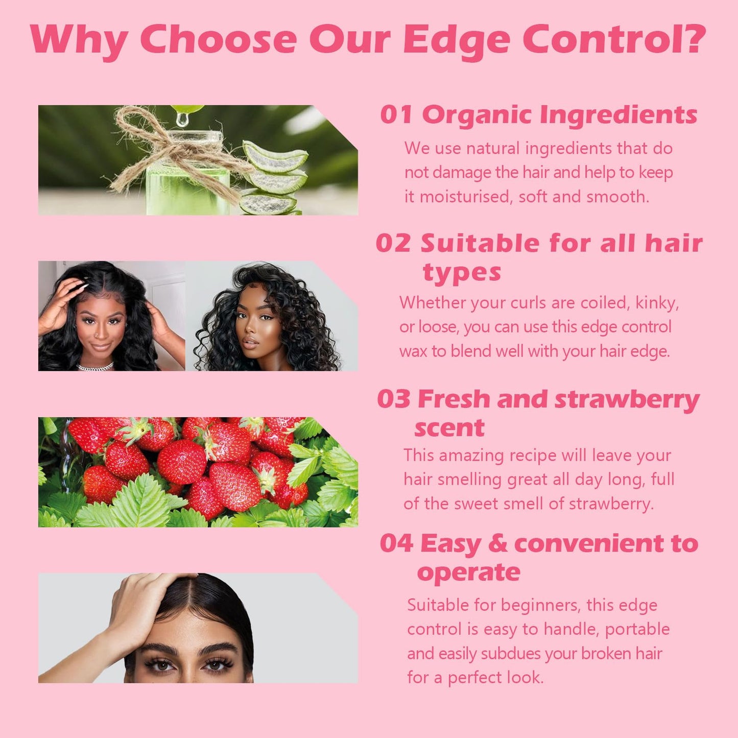 Edge Control Wax for Women Strong Hold Non-greasy Edge Control Smoother Edge Tamer, Edge Wax Styling Tamer Edge Control for Black Hair No Flaking, White Residue, Edge Control Briad Bonnet Brush Set