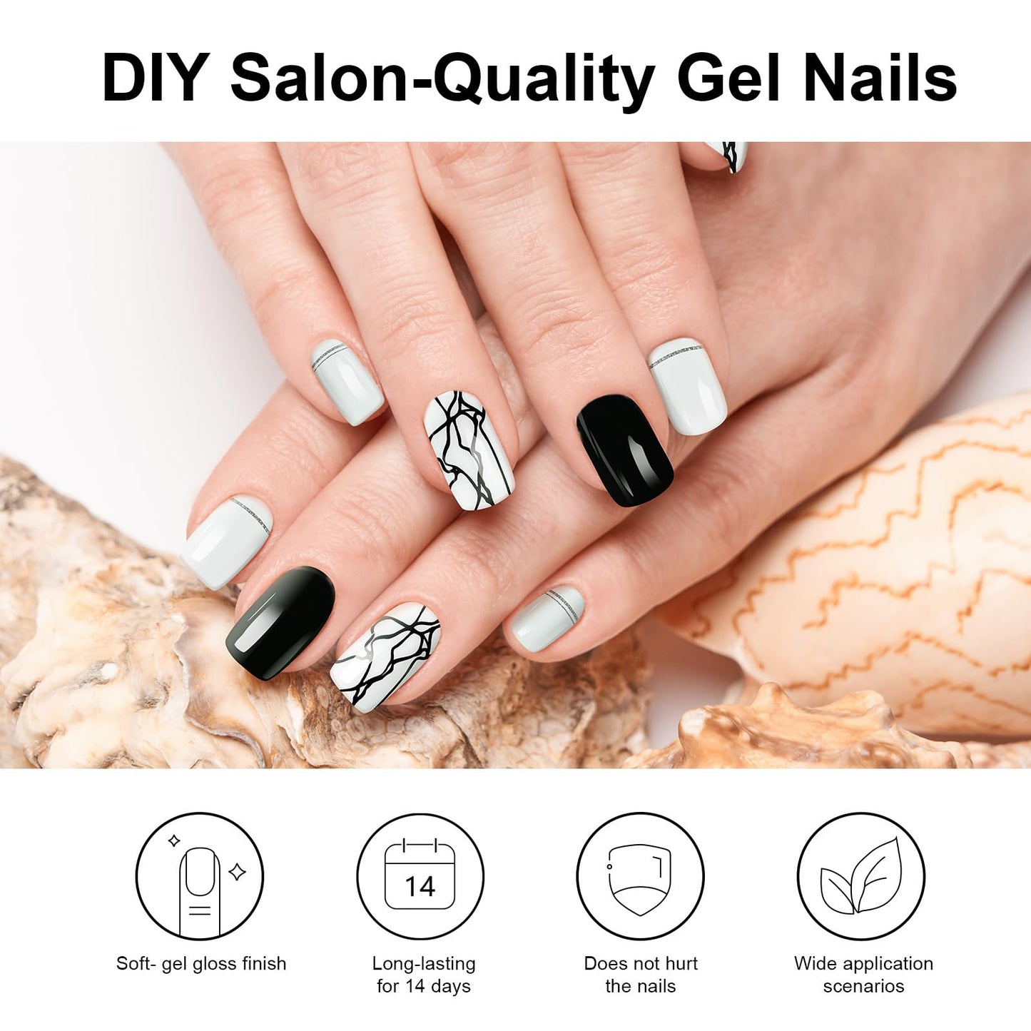 DUKASOU Semi Cured Gel Nail Strips, Ink Room | 28 pcs Gel Nail Strips Work with Any UV Lamp, Salon Quality Nail Polish Art Stickers, Include Prep Pads, Nail File&Wood Stick
