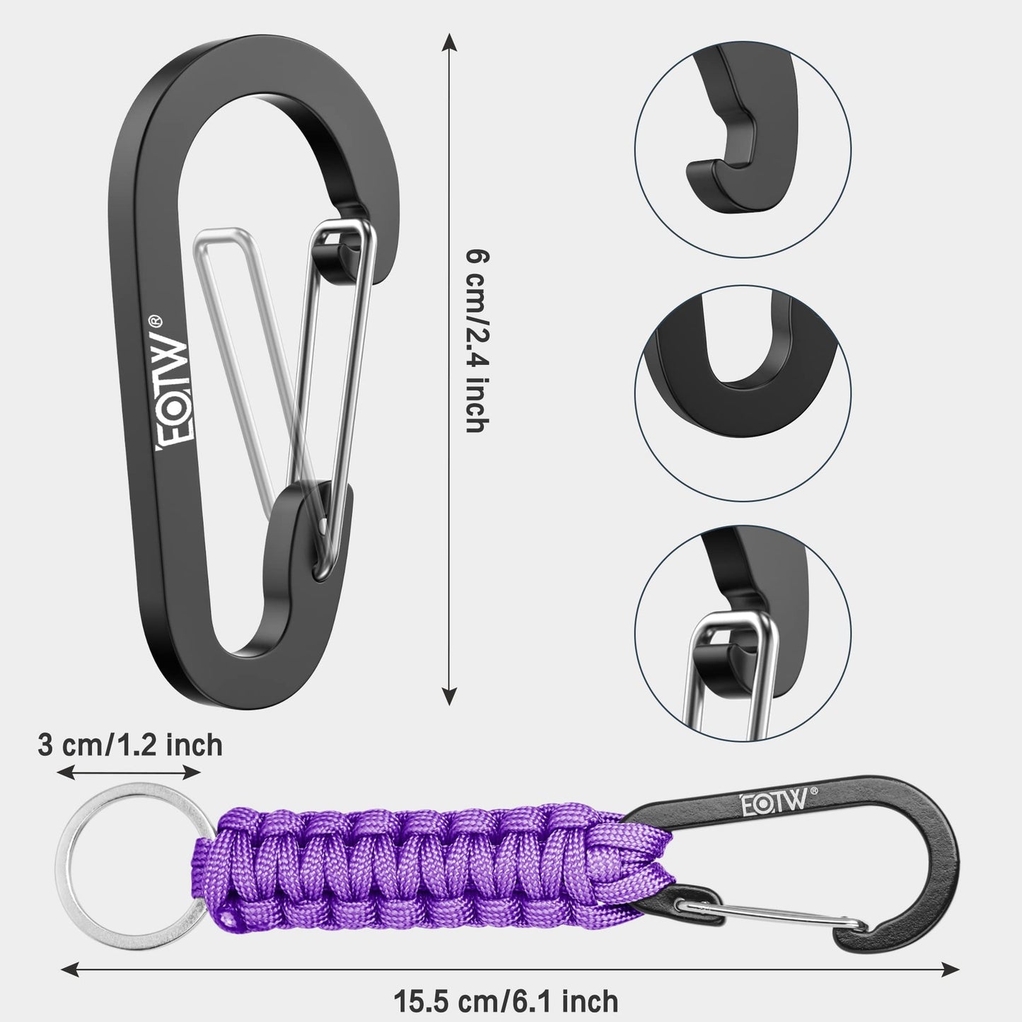 EOTW Carabiner Keychain, Small Carabiner Clip with Paracord Keychain Mini Aluminum D Ring Key Organizer