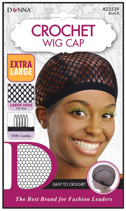 DONNA Crochet Wig Cap Large Hole Wig Head Wig Caps for Women Hair Net Black XL