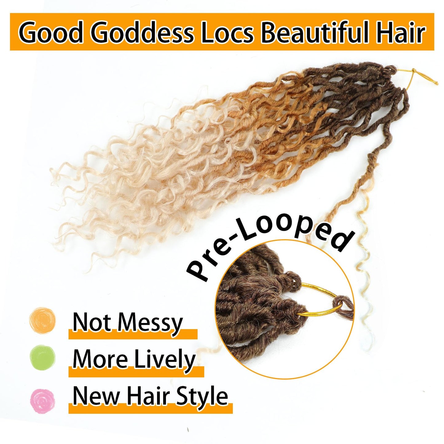14 Inch 8 Packs Goddess Locs Crochet Hair Ombre Faux Locs Crochet Hair for Women Pre Looped Boho River Locs Crochet Hair with Curly Ends Synthetic (#4/27/613)