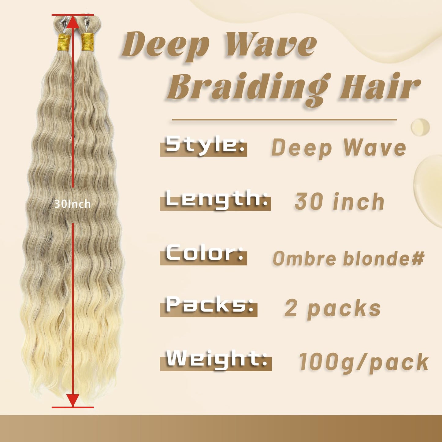 Eerya Long Curly Braiding Hair 30 Inch 2 Packs Ocean Wave Crochet Hair for Black Women Deep Wave Braiding Hair for Boho Braids(30 inch, 18T/613M)