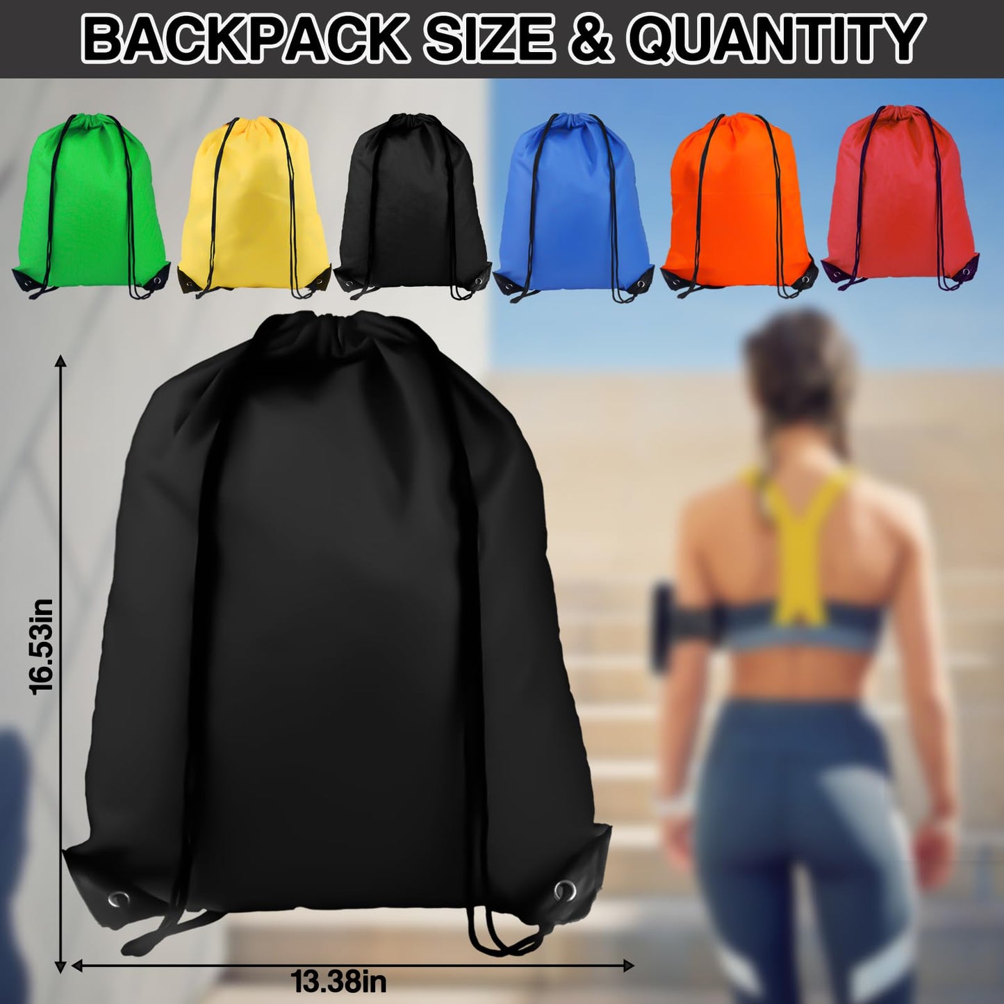 Drawstring Backpack 6Pcs Drawstring Gym Bags Black Draw String Bags Drawstring Backpack for Sports, Gym, Travel, Swimming, Beach (6 Colors)