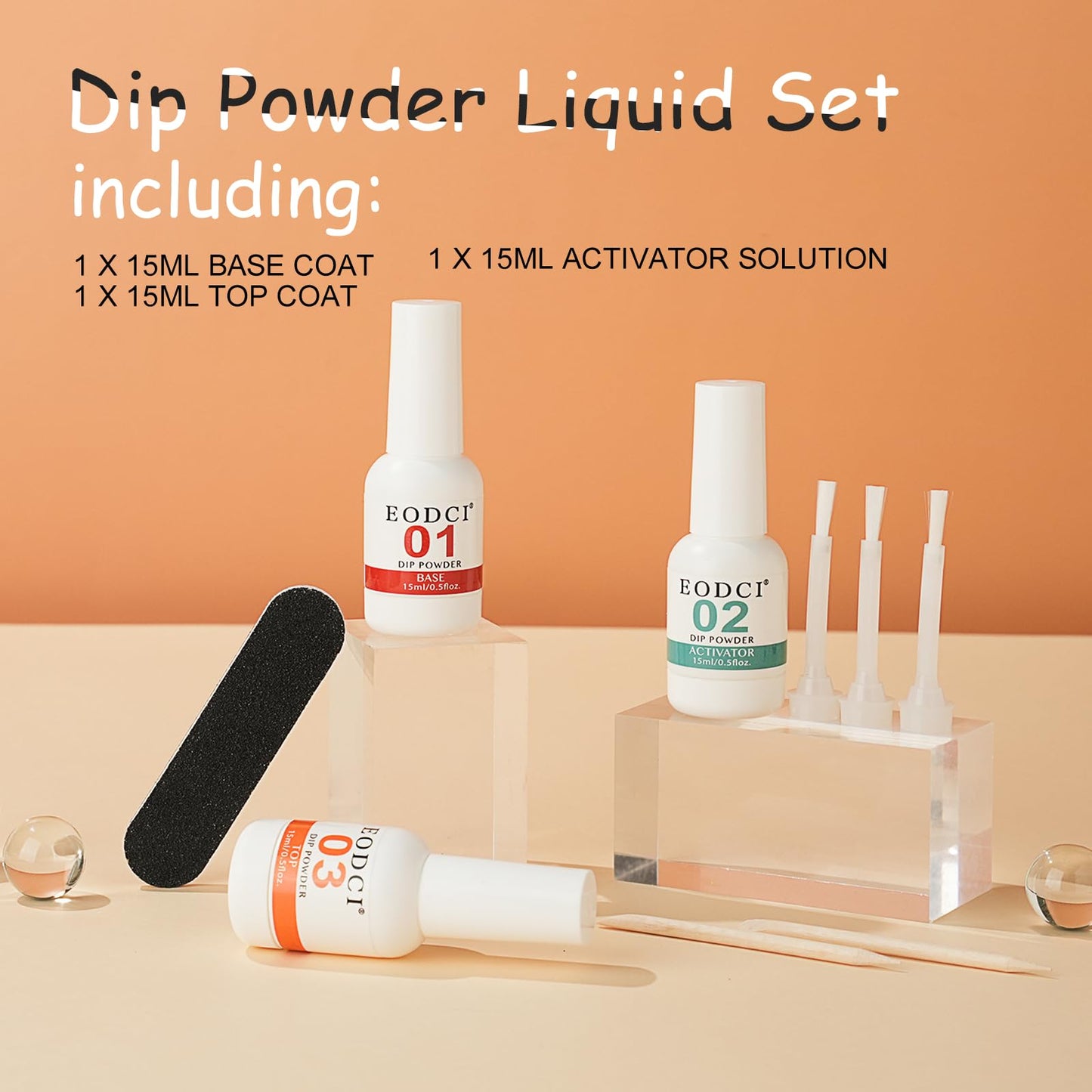 eodci Dip Powder Liquid Set,15ml Large Capacity Dipping Powder System Essential Set with Base & Top Coat,Dip Powder Activator, No Need Nail Lamp Cured,Good for Nail Salon and Nail Beginners