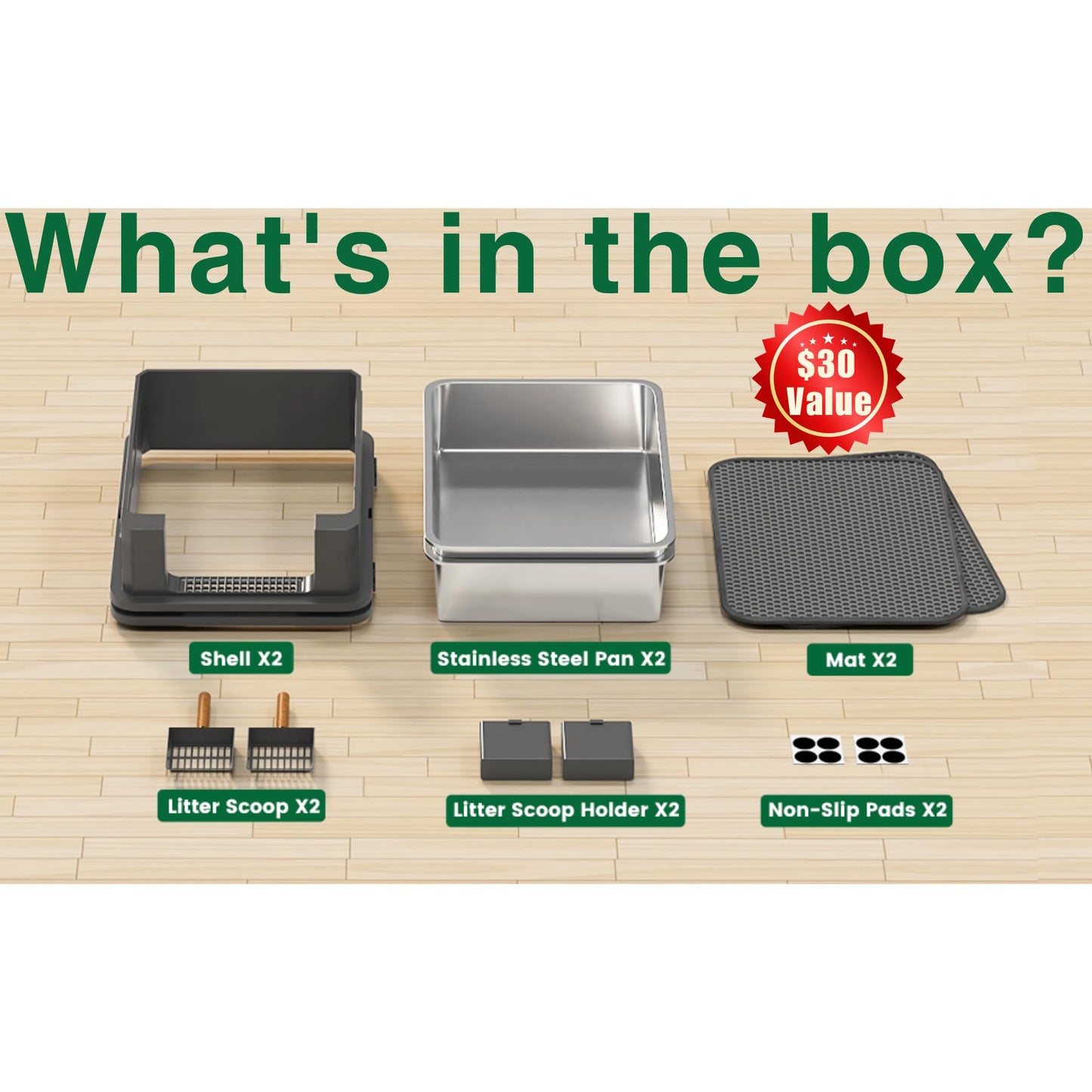 2-Pack XXXL Stainless Steel Cat Litter Box – Extra Large 28" L x 20" W with High Sides & Lid, Non-Stick, No Odor, Leak-Proof Metal Boxes for Large & Multiple Cats, Easy to Clean