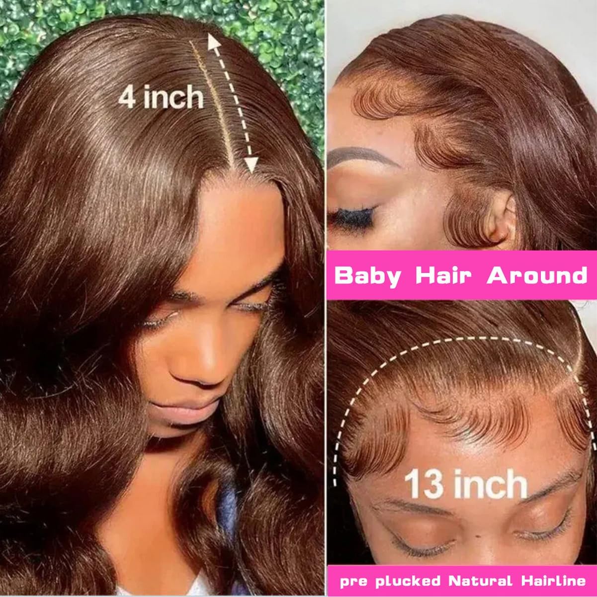250% Density Chocolate Brown Lace Front Wig Human Hair 13x4 Body Wave Lace Front Wigs with Baby Hair Colored Human Hair Wigs For Women HD Transparent Lace Front Wig(18 Inch,Chocolate Brown Wig)