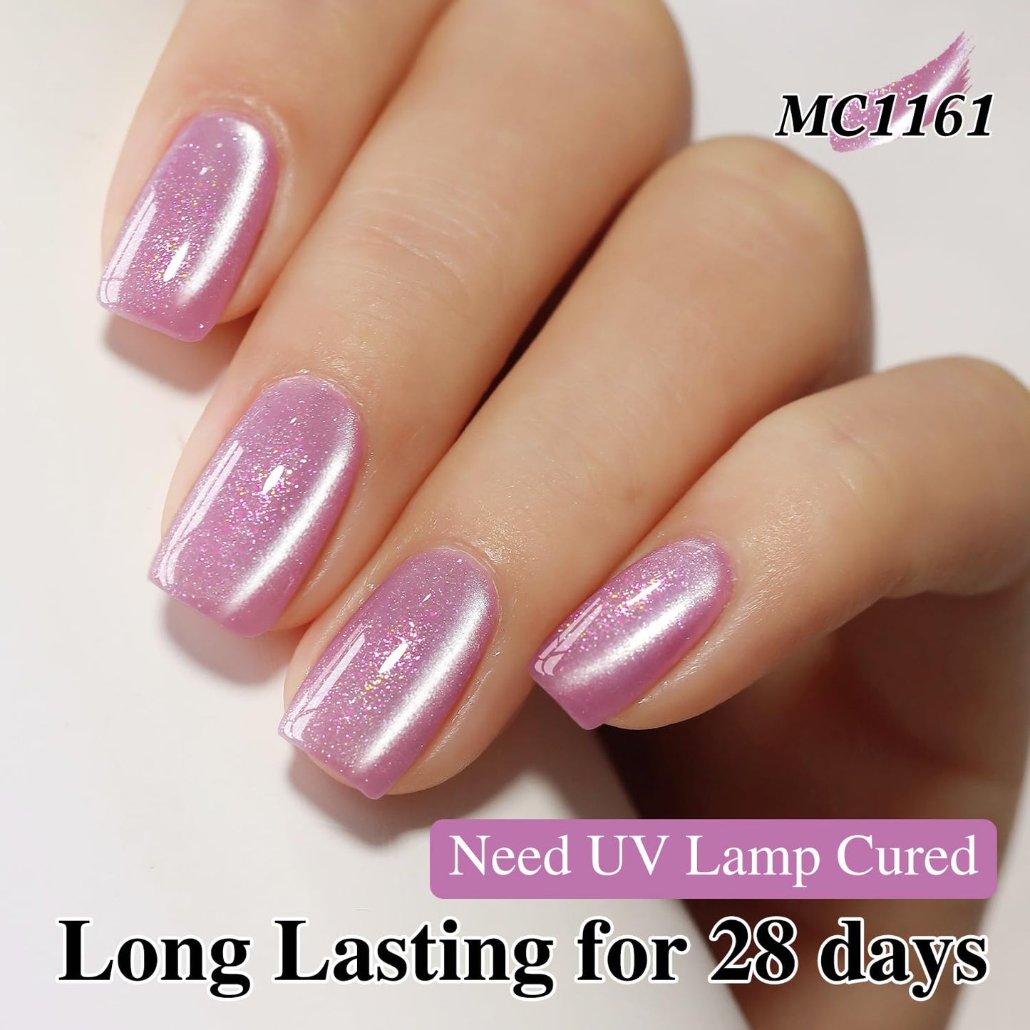 Double Rhythm 0.5 Oz Cat Eye Gel Polish with Magnet Same Color Same Bottle Holographic Glitter Shimmer Translucent Color Salon Soak Off Magnetic Nail at Home (Mauve Purple-MC1161)