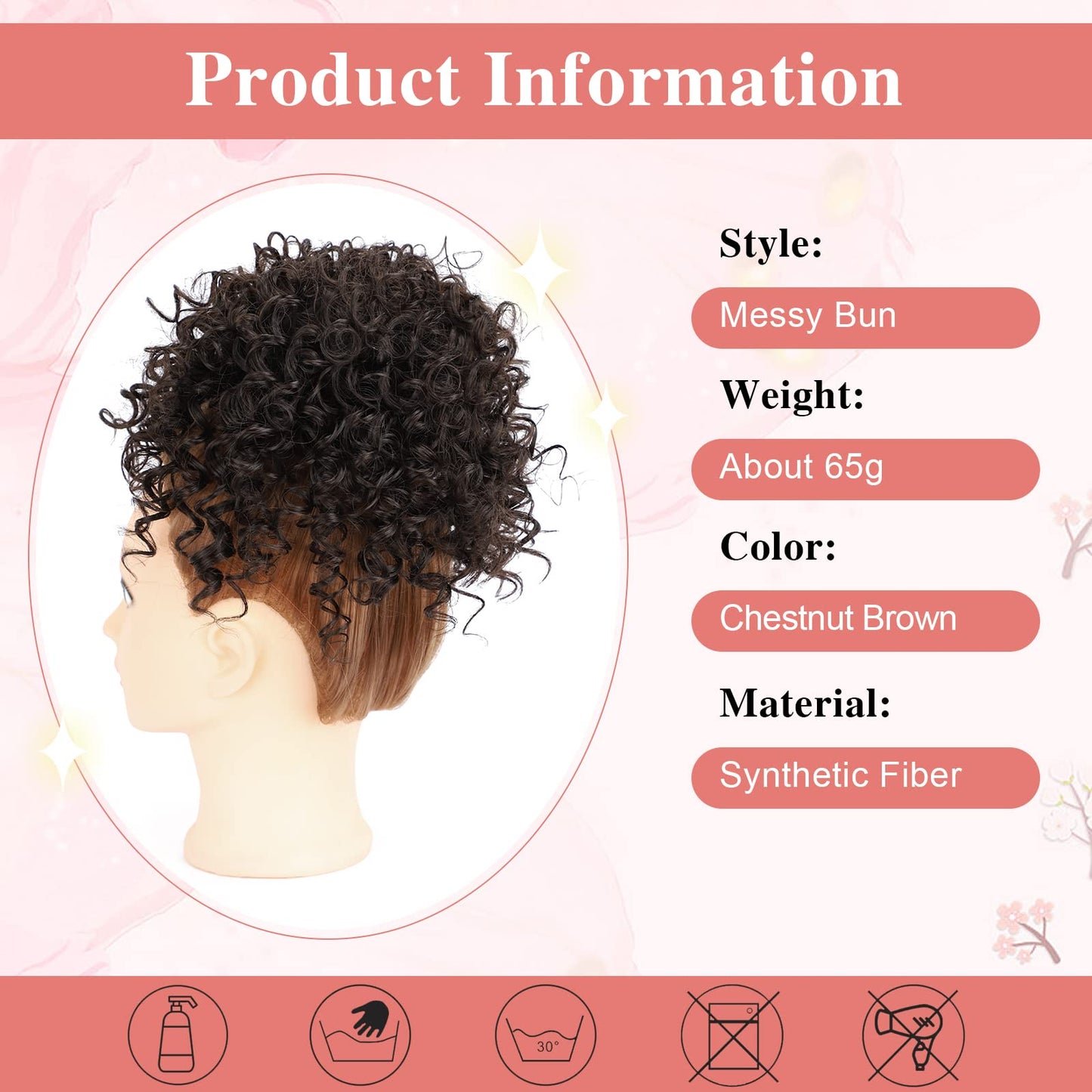 DOROJJ Curly Hair Buns for Women Drawstring Curly Ponytail for Black Women Messy Curly Bun Hair pieces Ponytail Short Messy Curly Bun Hair pieces for Women Daily Use(Chestnut Brown)