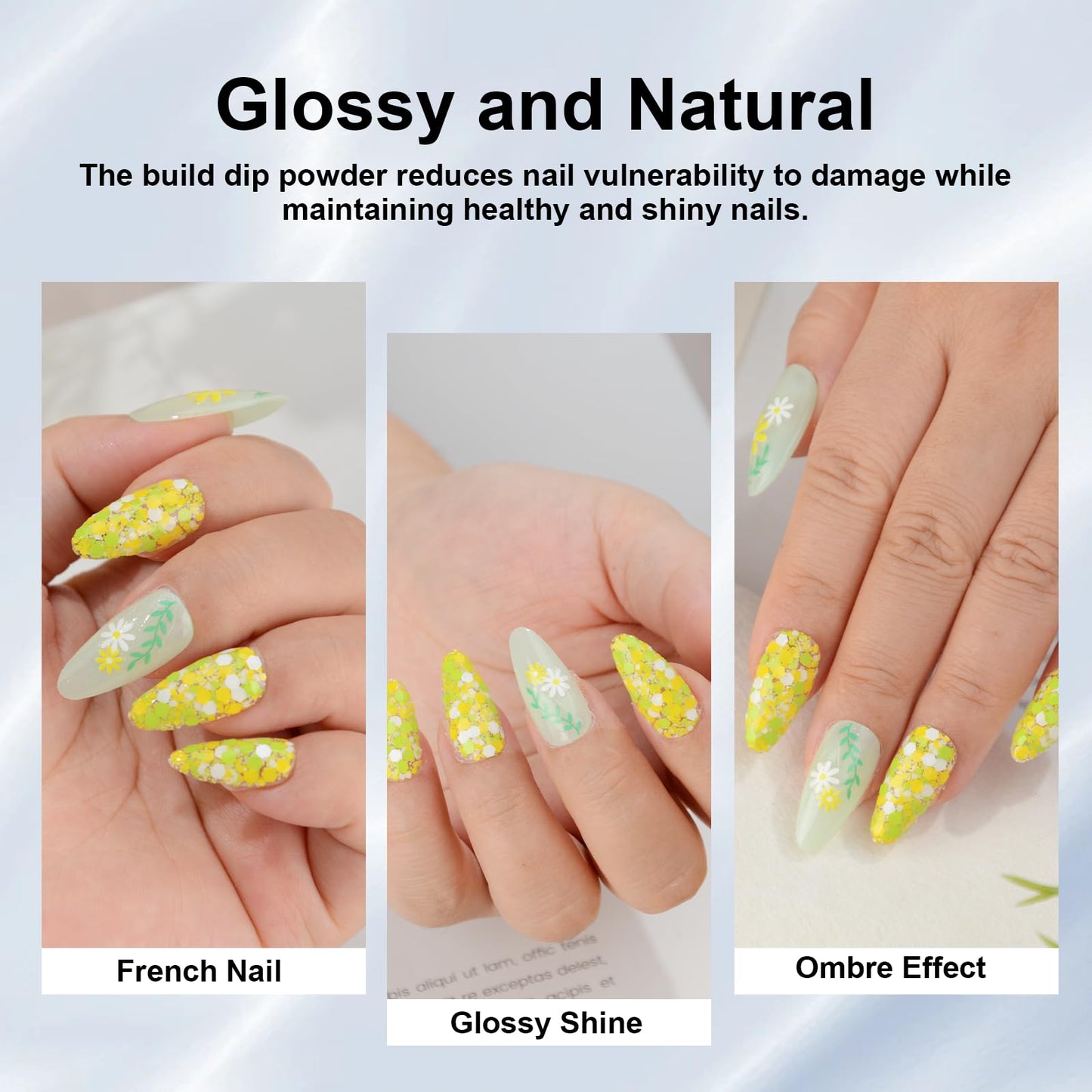 EODCI Glitter Dip Powder, Sprinkle On Glitter Collection Dipping Powder - Yellow Green -No Lamp required - Long Lasting Dip Nail Colors - Nail Color for Professionals And Home Use 1oz