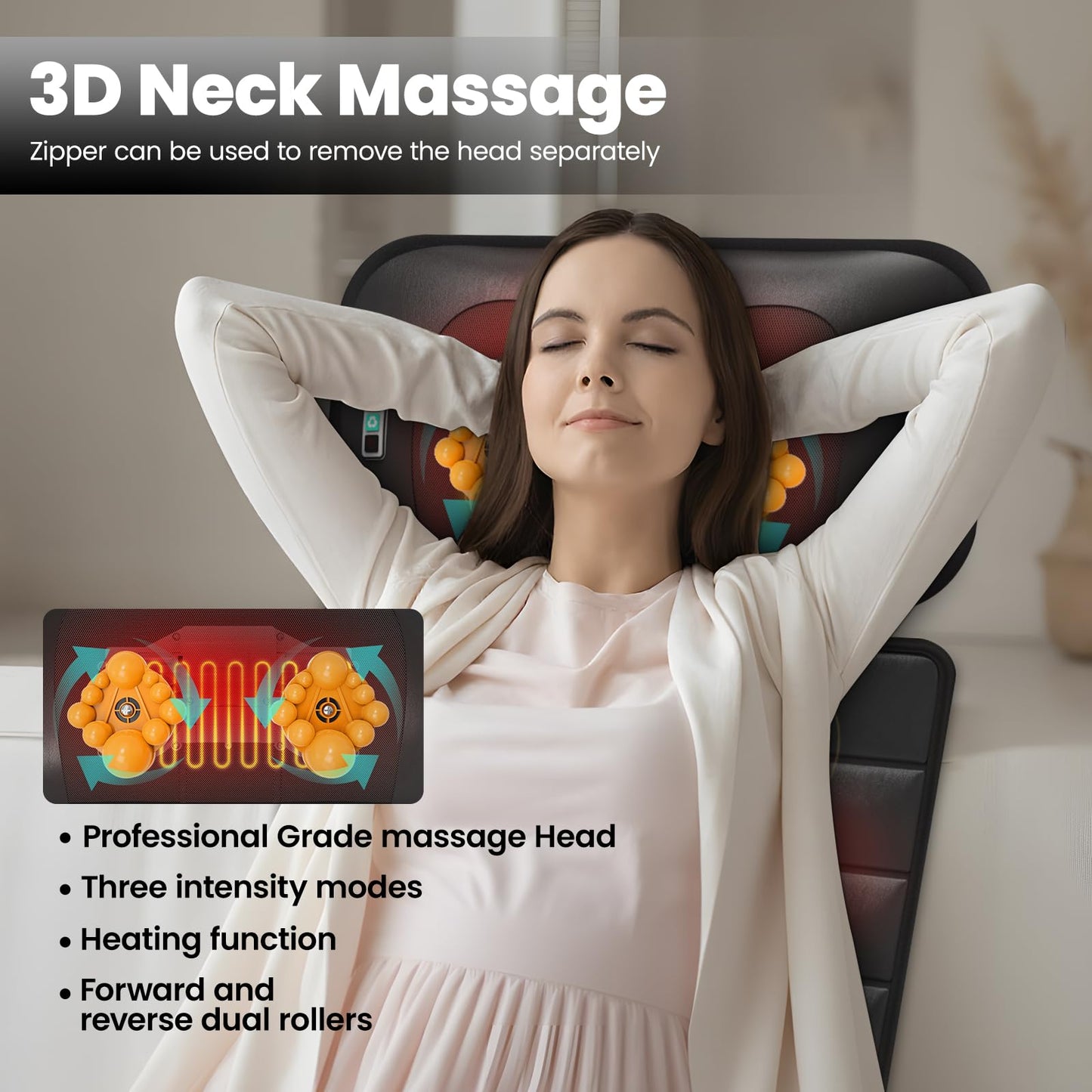 DOPICT Massage Mat, Detachable Neck Massager, Full Body Vibration Heating, Massage Pad with 10 Vibrating Motors and 9 Speed Settings for Home Office Use, Black