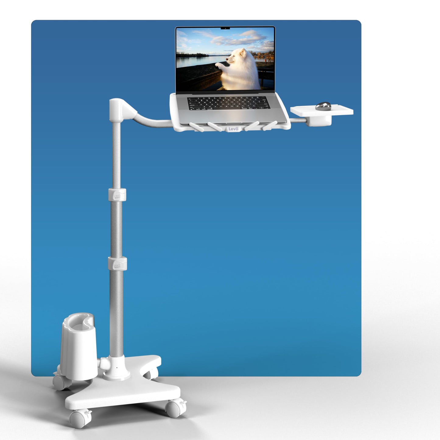 LEVO G2-801 Deluxe Rolling Laptop Stand with Mouse Tray - Silver & White