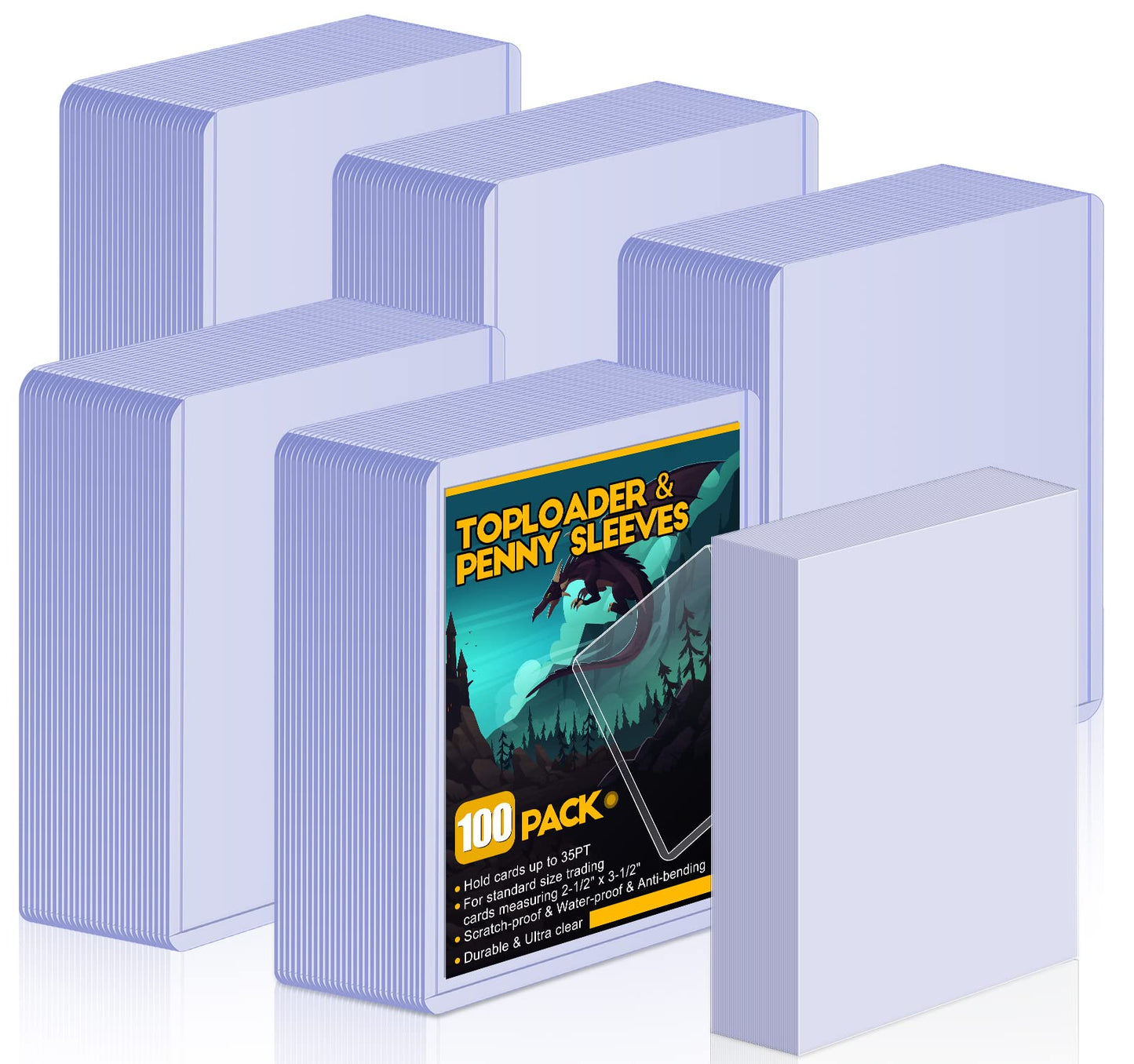 100 Toploaders and 100 Clear Sleeves, Sooez 35 PT Toploaders Card Protectors, 3" x 4" Hard Plastic Card Sleeves Baseball Card Protector, Topload Card Holder Case for Collectible Trading Cards