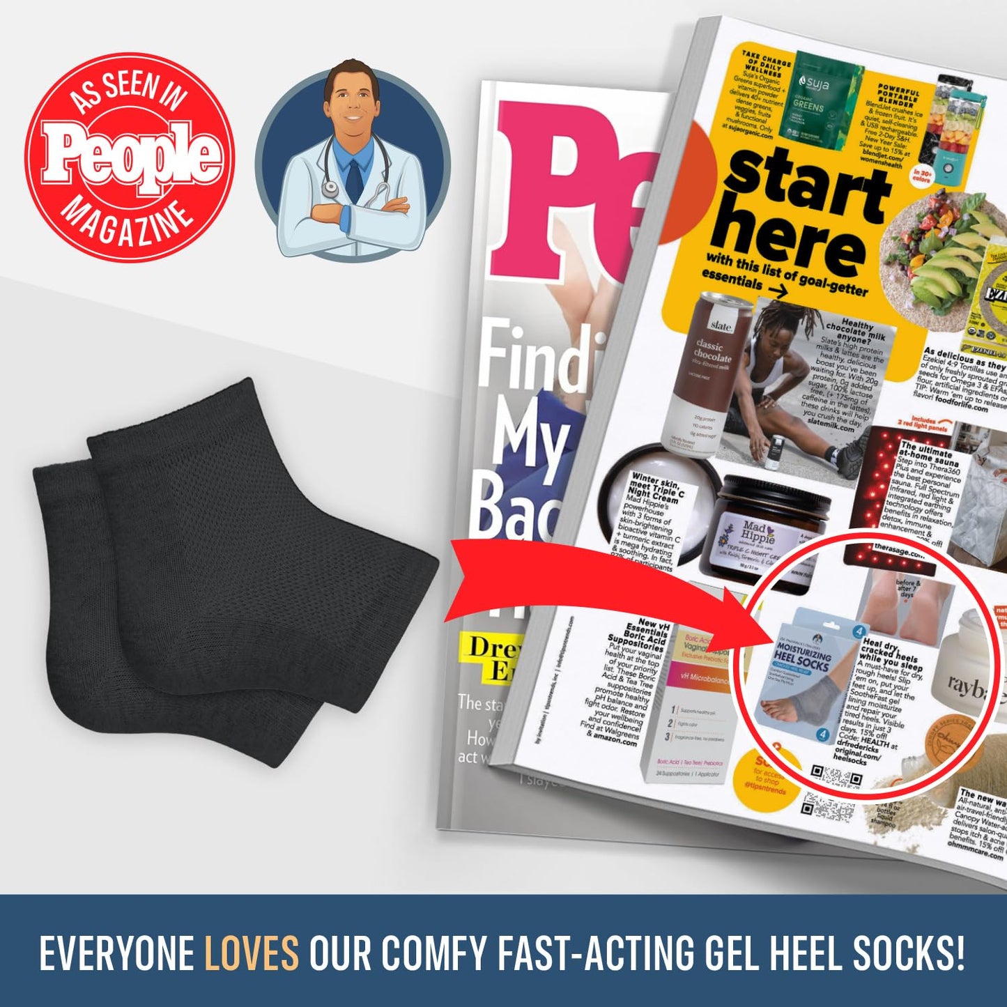 Dr. Frederick's Original Moisturizing Heel Socks for Cracked Heel Treatment - 2 Pairs - Socks for Dry Feet - Cracked Skin Repair & Overnight Hydration - Foot Care for Women & Men - Argan Oil